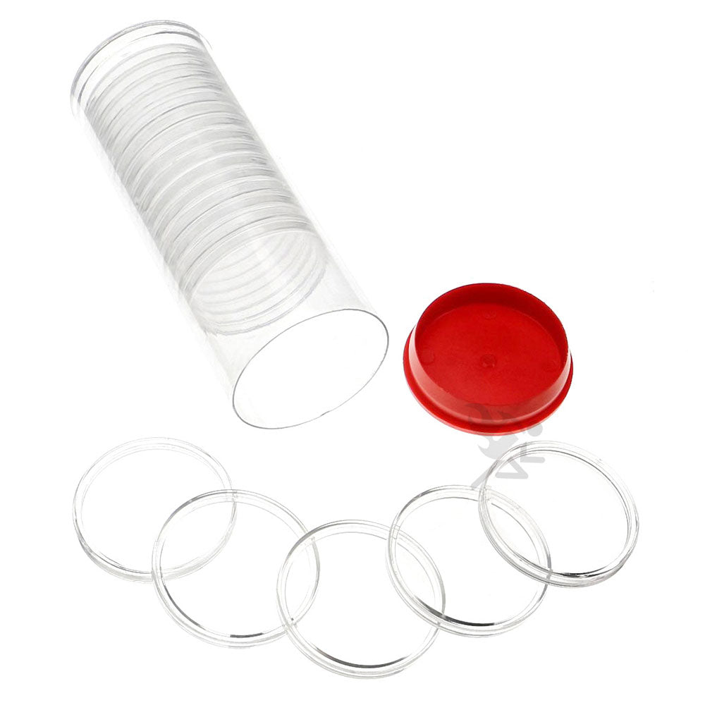 Capsule Tube & 20 Direct Fit 39mm Coin Holders for 1oz Silver Rounds