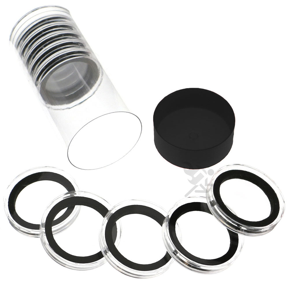 Capsule Tube & 10 High Relief 38mm Ring Fit Coin Holders for 2oz Queen's Beast