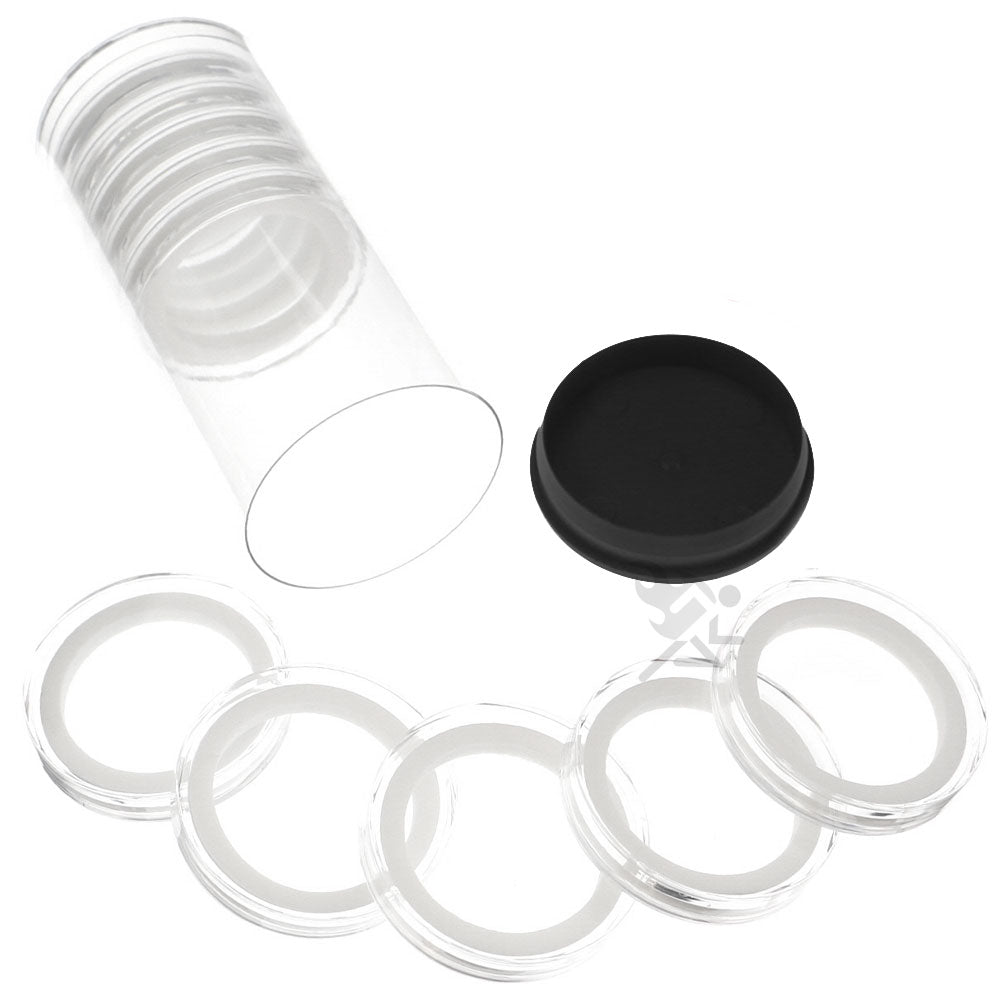 Capsule Tube & 10 High Relief 38mm Ring Fit Coin Holders for 2oz Queen's Beast