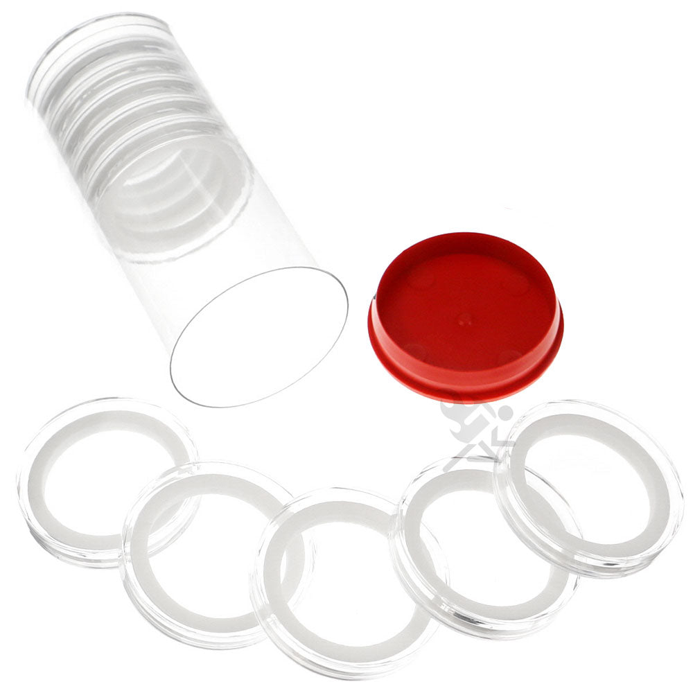 Capsule Tube & 10 High Relief 38mm Ring Fit Coin Holders for 2oz Queen's Beast