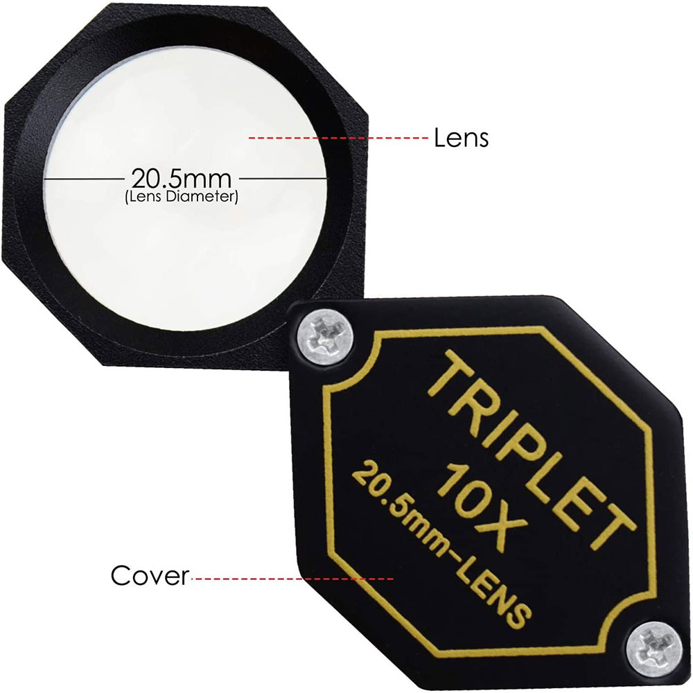 Polygon Magnifier Triplet 10x - 20.5mm Hexagonal Loupe