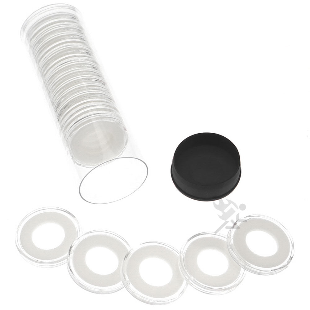 Capsule Tube & 20 Ring Fit 15mm Coin Holders for Half Dimes