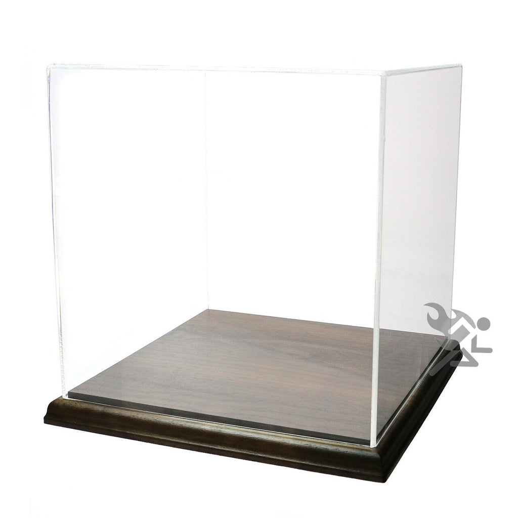 Acrylic Display Box 8" x 8" x 8" Dustproof Showcase with Solid Walnut Base