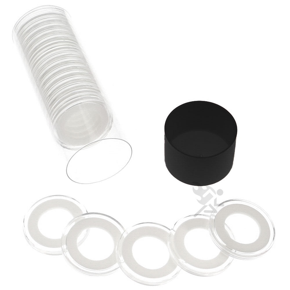 Capsule Tube & 20 Ring Fit 20mm Coin Holders for 1/4oz Gold Maple Leaf