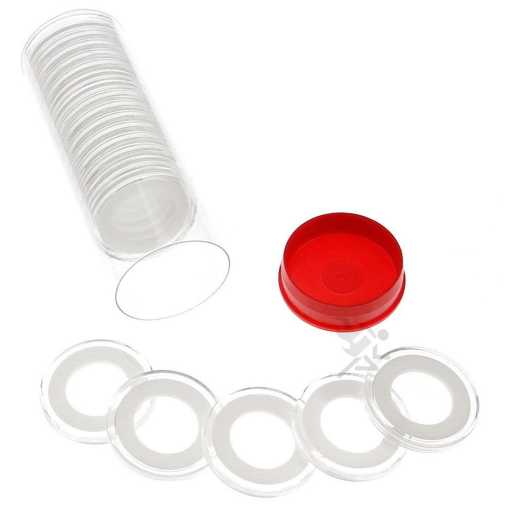 Capsule Tube & 20 Ring Fit 20mm Coin Holders for 1/4oz Gold Maple Leaf ...