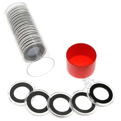 Capsule Tube & 20 Ring Fit 21mm Coin Holders for US Nickels
