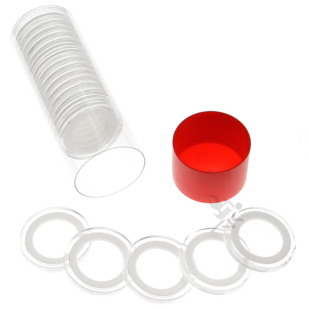 Capsule Tube & 20 Ring Fit 23mm Coin Holders for 1/4oz Gold Libertads