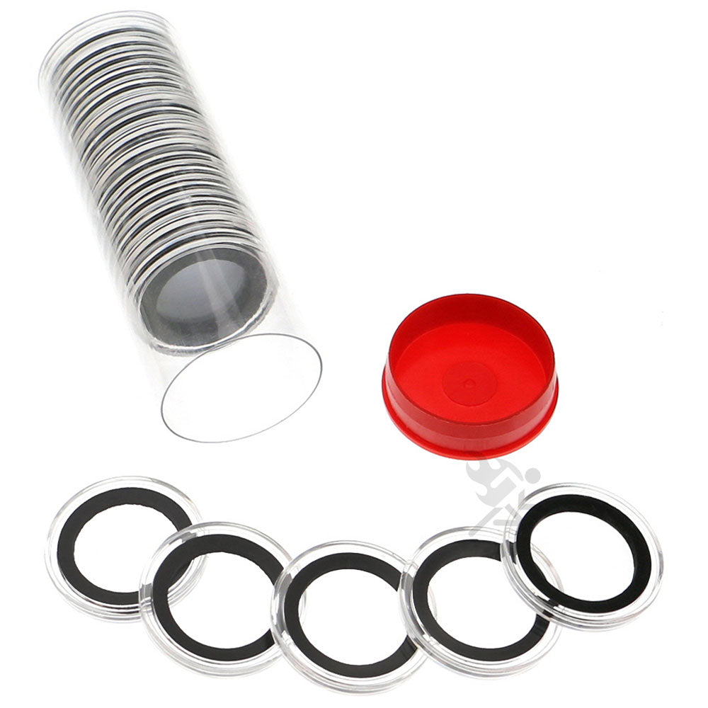 Capsule Tube & 20 Ring Fit 24mm Coin Holders for US Quarters