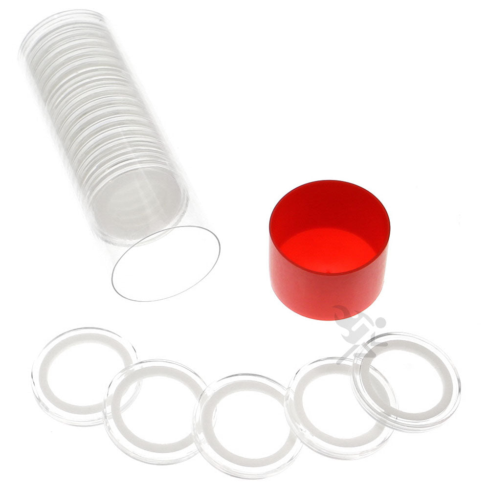 Capsule Tube & 20 Ring Fit 25mm Coin Holders for 1/2oz Gold Maple Leaf ...