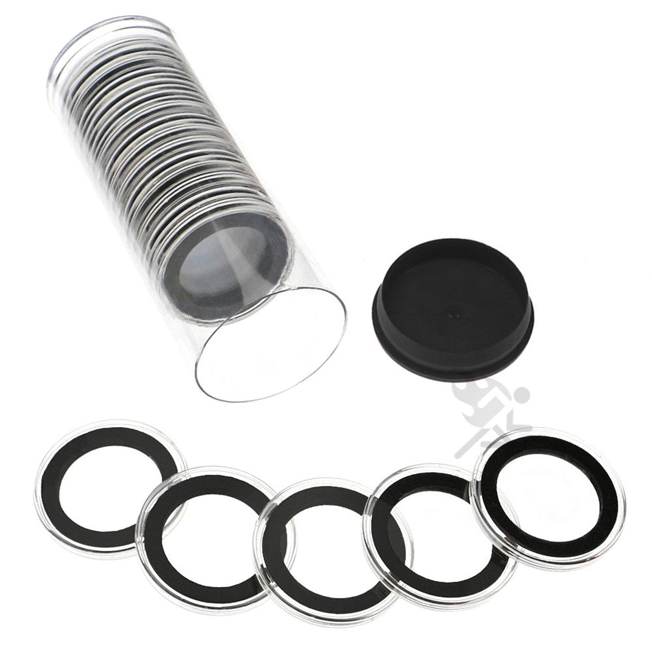 Capsule Tube & 20 Ring Fit 31mm Coin Holders for British Penny