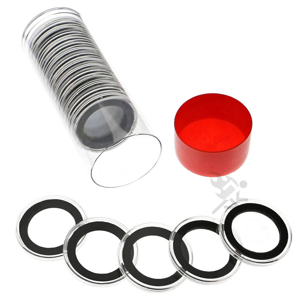 Capsule Tube & 20 Ring Fit 31mm Coin Holders for British Penny