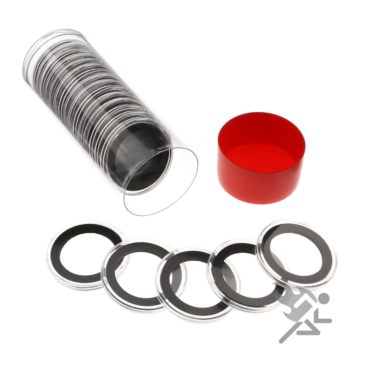 Capsule Tube & 20 Ring Fit 30mm Coin Holders for US Half Dollars