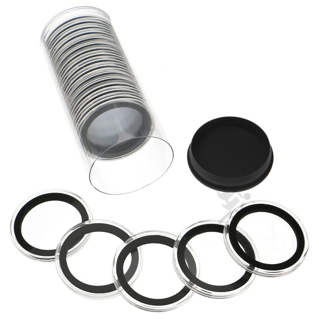 Capsule Tube & 20 Ring Fit 38mm Coin Holders for 1oz Silver Dollars