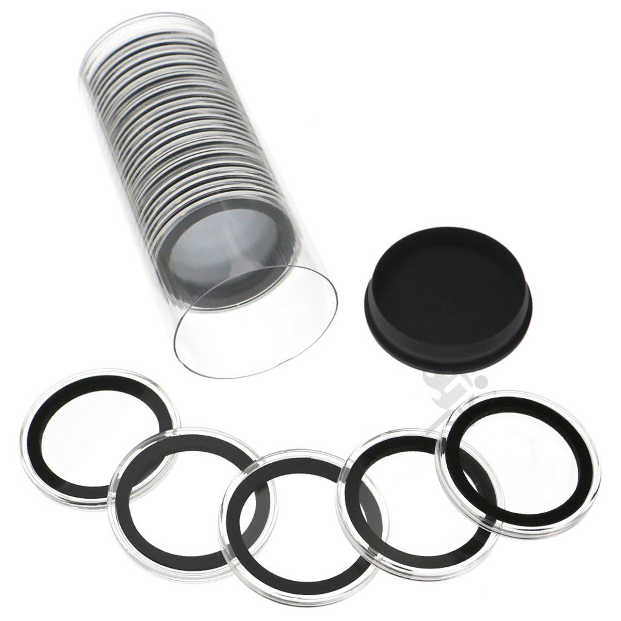 Capsule Tube & 20 Ring Fit 39mm Coin Holders for 1oz Silver Rounds