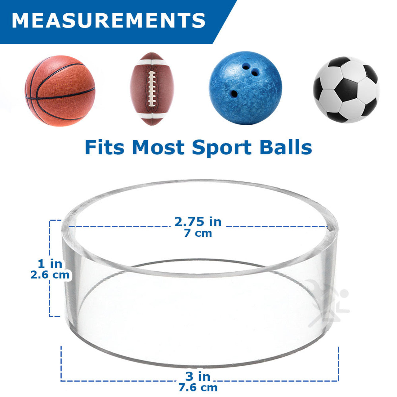 3 x 1 inch Acrylic Sports Ball Display Ring Pedestal Basketball Football Volleyball Bowling Ball