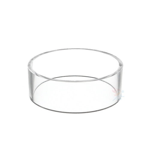 A clear acrylic sports ball display ring designed to hold a ball for display purposes.