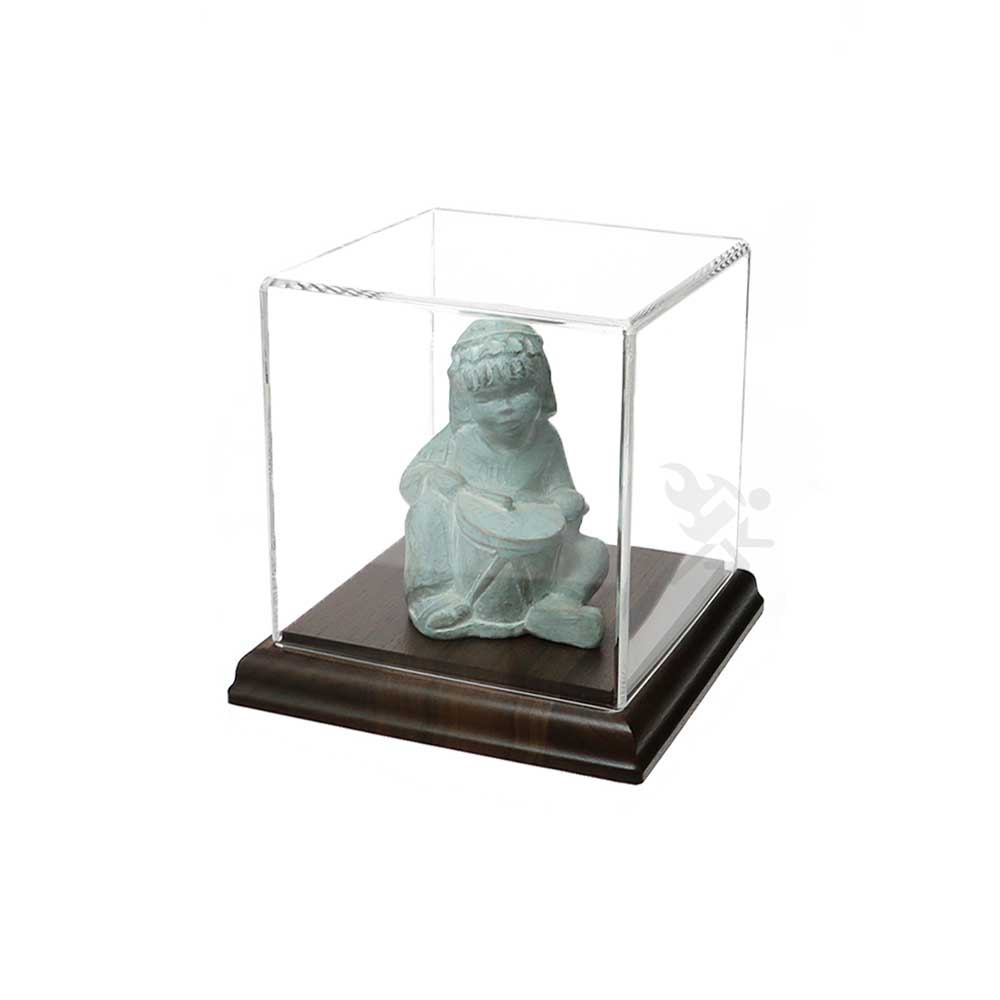 Acrylic Display Box 4" x 4" x 4" Dustproof Showcase with Solid Walnut Base