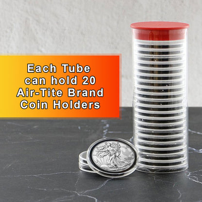 Capsule Tube & 20 Ring Fit 40mm Coin Holders for 1oz Silver Eagles