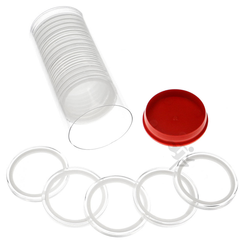 Capsule Tube & 20 Ring Fit 41mm Coin Holders for Casino Tokens & Chips