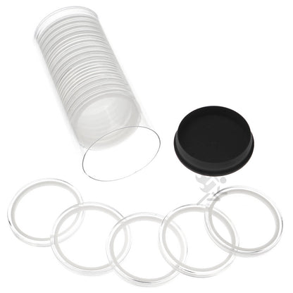Capsule Tube & 20 Ring Fit 42mm Coin Holders for Casino Tokens & Chips
