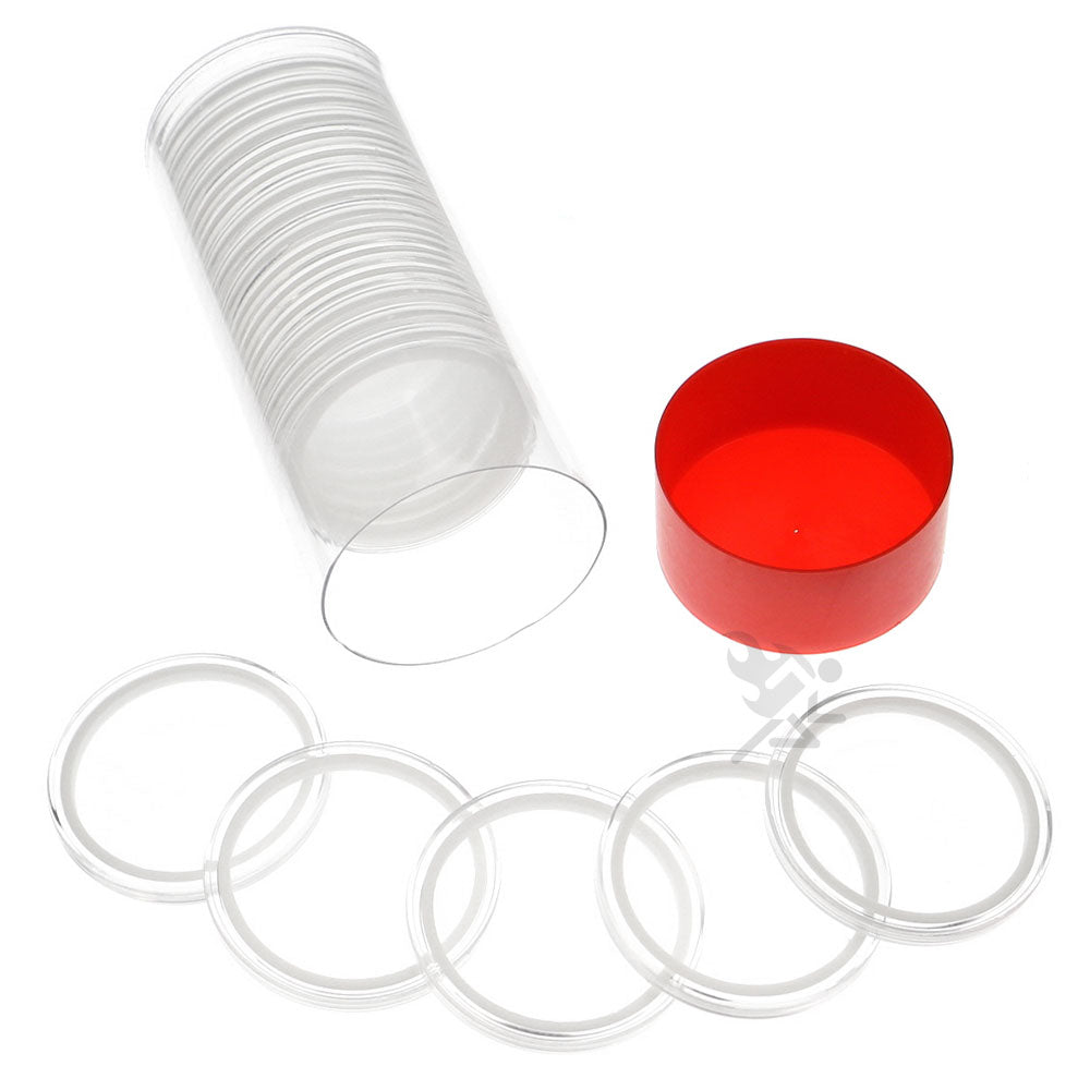 Capsule Tube & 20 Ring Fit 42mm Coin Holders for Casino Tokens & Chips