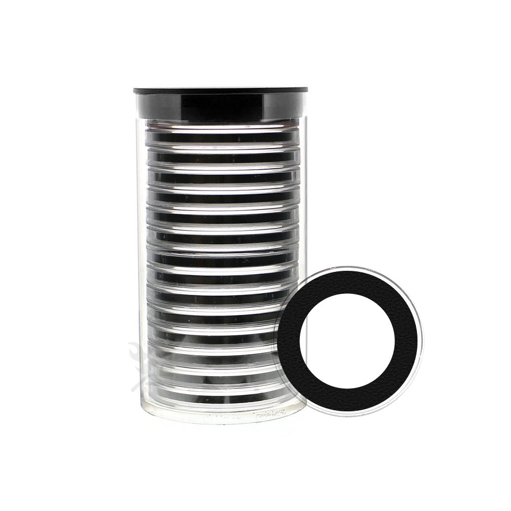 Capsule Tube & 15 46mm Black Ring Coin Capsules for 2oz Silver Shield Rounds