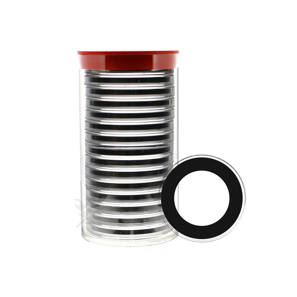 Capsule Tube & 15 46mm Black Ring Coin Capsules for 2oz Silver Shield Rounds