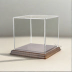 Acrylic Display Box 4" x 4" x 4" Dustproof Showcase with Solid Walnut Base