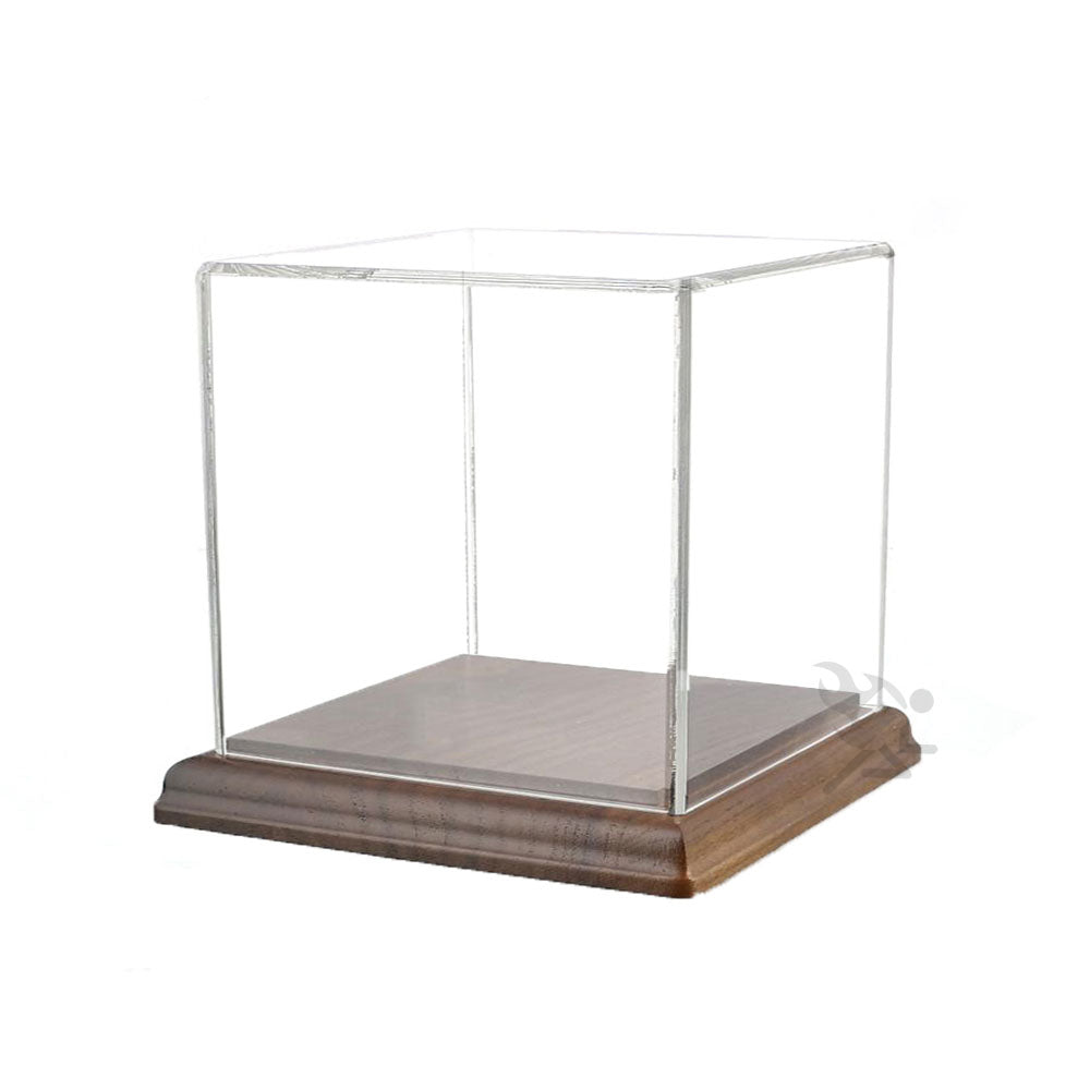 Acrylic Display Box 4" x 4" x 4" Dustproof Showcase with Solid Walnut Base