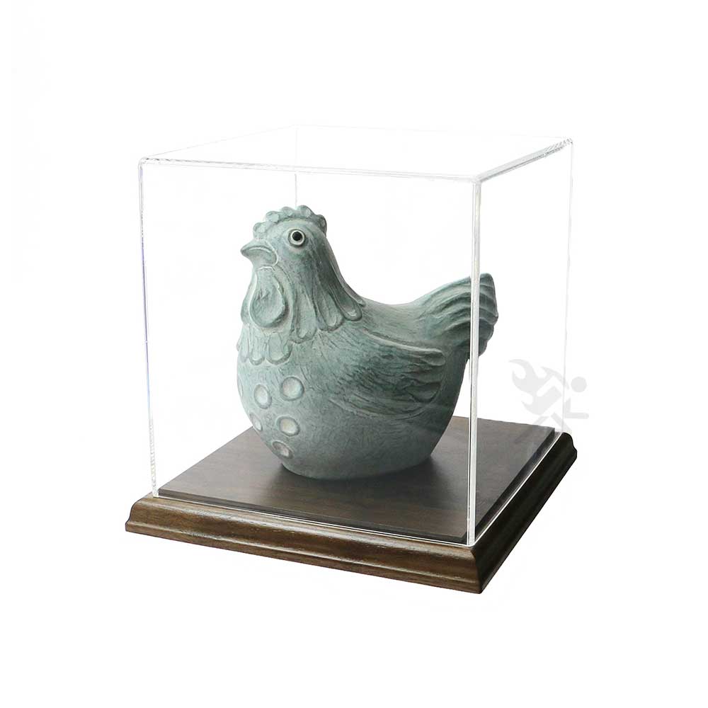 Acrylic Display Box 6" x 6" x 6" Dustproof Showcase with Solid Walnut Base