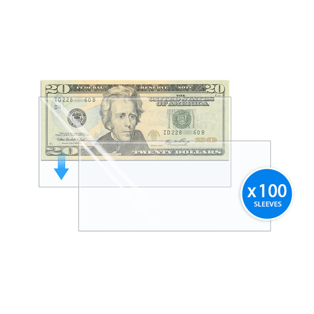 Premium OPP Modern Currency Sleeves for Standard Bills, 100 Pack