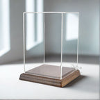 Acrylic Display Box 4" x 4" x 6" Dustproof Showcase with Solid Walnut Base