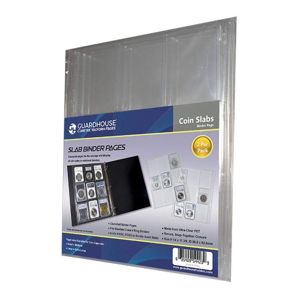 Certified Coin Slab Album Pages 9 Slabs per Page (2 Pages per Pack)