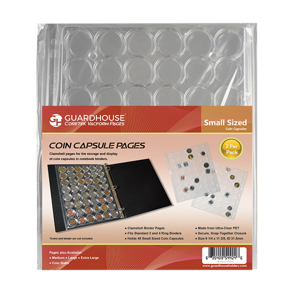 Coin Capsule Album Pages 48 SML - Model "A" Capsules per Page (2 Pages per Pack)