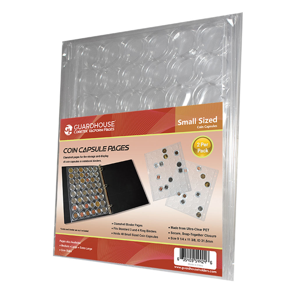 Coin Capsule Album Pages 48 SML - Model "A" Capsules per Page (2 Pages per Pack)
