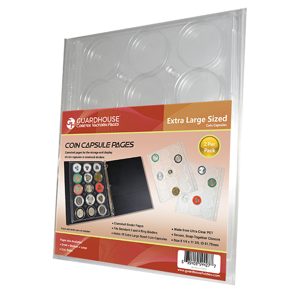 Coin Capsule Album Pages 15 XL - Model "I" Capsules per Page (2 Pages per Pack)