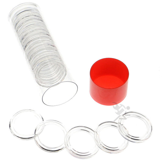 Capsule Tube & 20 Direct Fit 34mm Coin Holders for 1/2oz Silver Maple Leaf