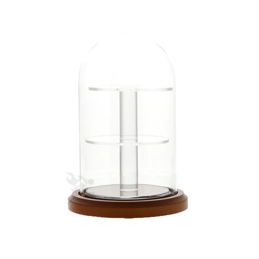 Glass Display Dome Cloche with Walnut Base 4" x 7" Dustproof Showcase with Shelves