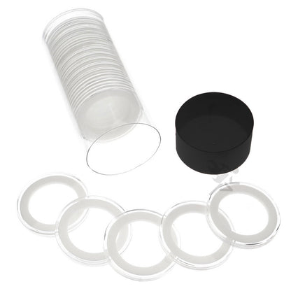 Capsule Tube & 20 Ring Fit 35mm Coin Holders for Three Shilling