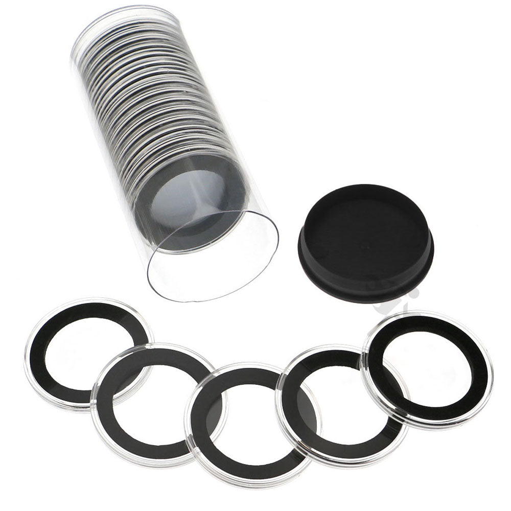 Capsule Tube & 20 Ring Fit 35mm Coin Holders for Three Shilling
