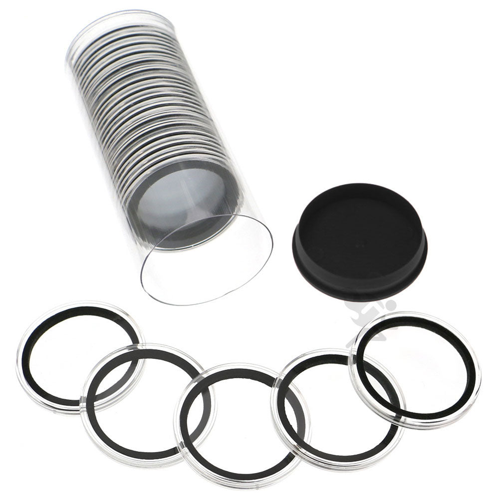 Capsule Tube & 20 Ring Fit 40mm Coin Holders for 1oz Silver Eagles