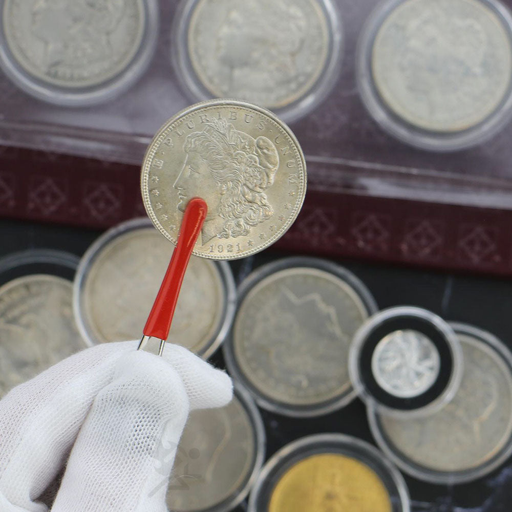 Straight Handle Plastic Coated Tongs for Coins