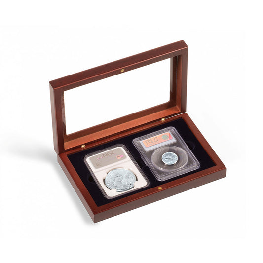 Mahogany Slab Presentation Box for 2 Certified Coins