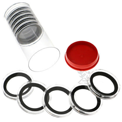 Capsule Tube & 10 High Relief 40mm Ring Fit Coin Holders for 2oz Elemetal Coins