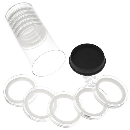 Capsule Tube & 10 High Relief 40mm Ring Fit Coin Holders for 2oz Elemetal Coins