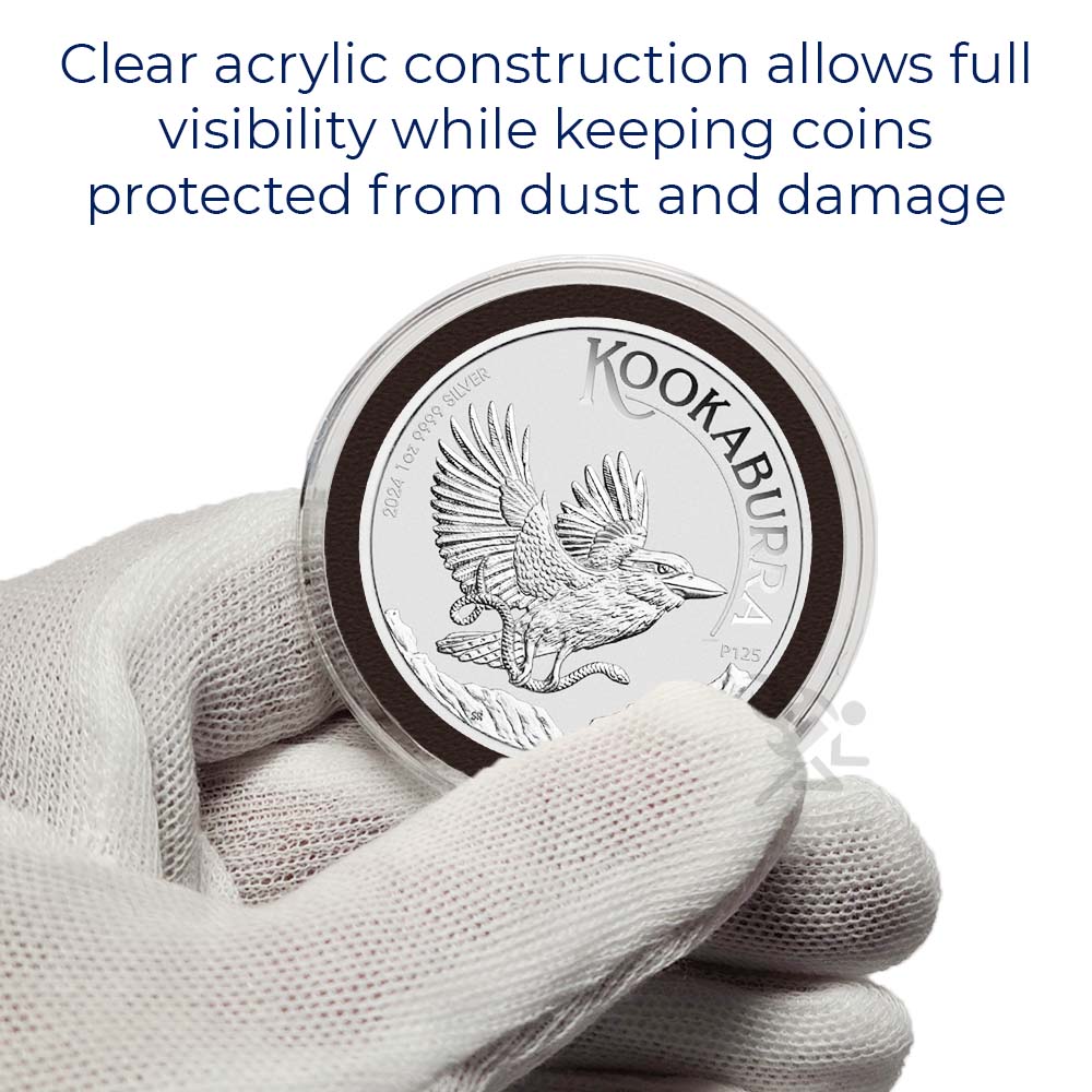 MintTight 40mm Black Ring Coin Holder by OnFireGuy - clear acrylic construction allows full visibility while keeping coins protected from dust and damage