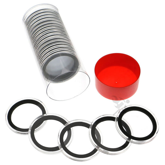 Capsule Tube & 20 Ring Fit 39mm Coin Holders for 1oz Silver Rounds