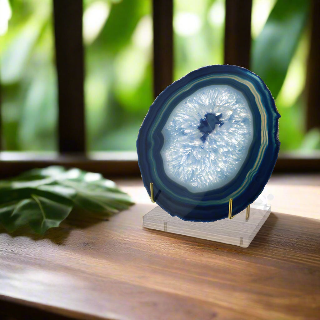 Mineral Geode Fossil Display Stand, Round Back Metal Easel