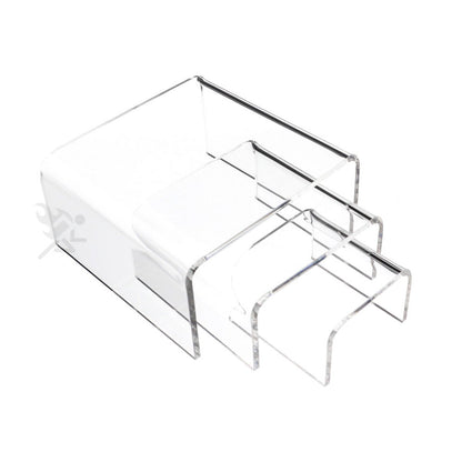 3 Piece Display Risers Clear Acrylic Riser Shelf for Action Figures Cupcake Candy Treat Display