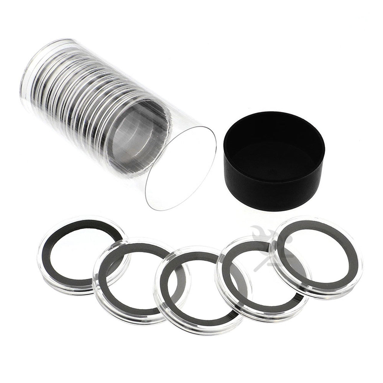 Capsule Tube & 15 Ring Fit X39mm Coin Holders for Medallions & Challenge Coins